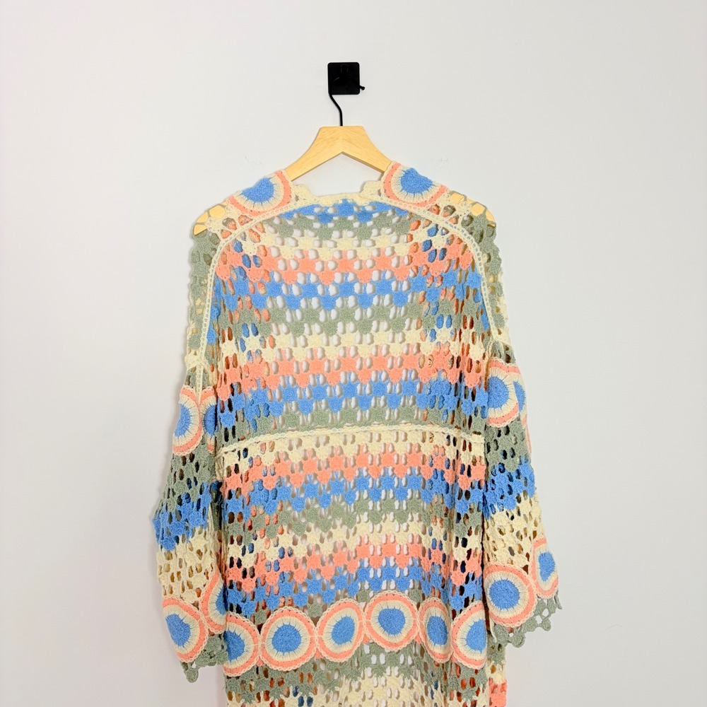POL Dreamside Crochet Longline Open Front Cardigan Pastel Granny Square Boho OS - Picture 8 of 9
